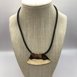 Chico's Hammered Metal Shield Gold Tone Pendant Necklace